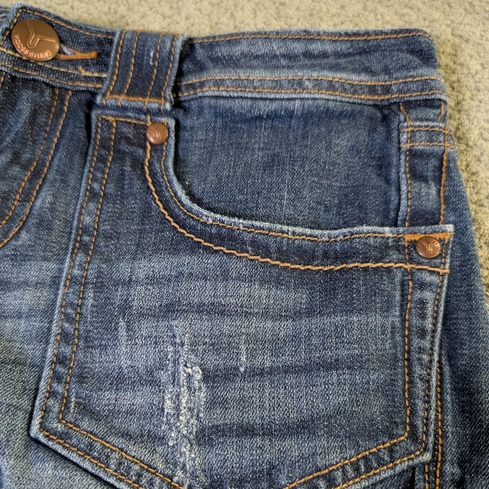 Vigoss Studio Y2K 1/2 Low Rise Frayed Denim Shorts Festival Grunge Boho 90s 00s - Picture 4 of 12